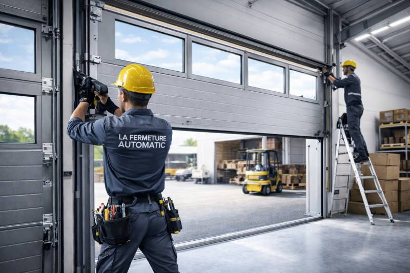 Pose d'une porte sectionnelle métallique à Lyon, dans le Rhône